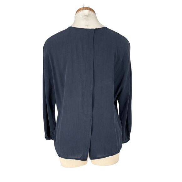 Meg Shop Boxy Silk Top Blue XS 3/4 Dolman Sleeve Split Back Luxury - Picture 4 of 10